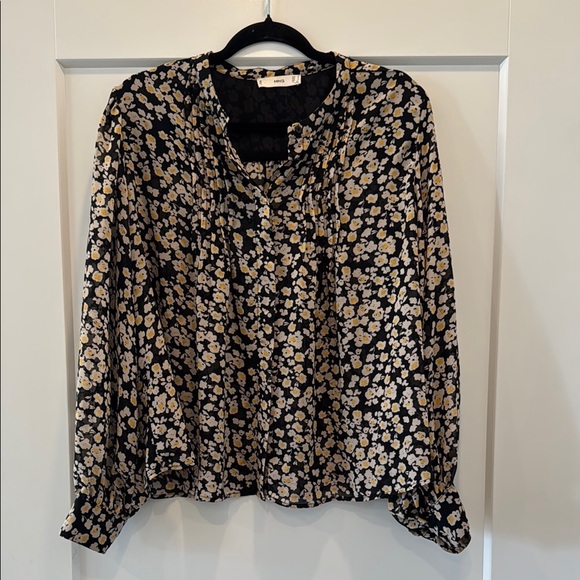 Mng mango button down black white yellow blouse top shirt - Picture 1 of 5